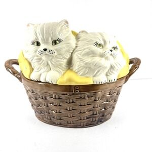 Kittens‎ in a Basket Cookie Jar 1979 Hand Painted Retro Alberta's Mold